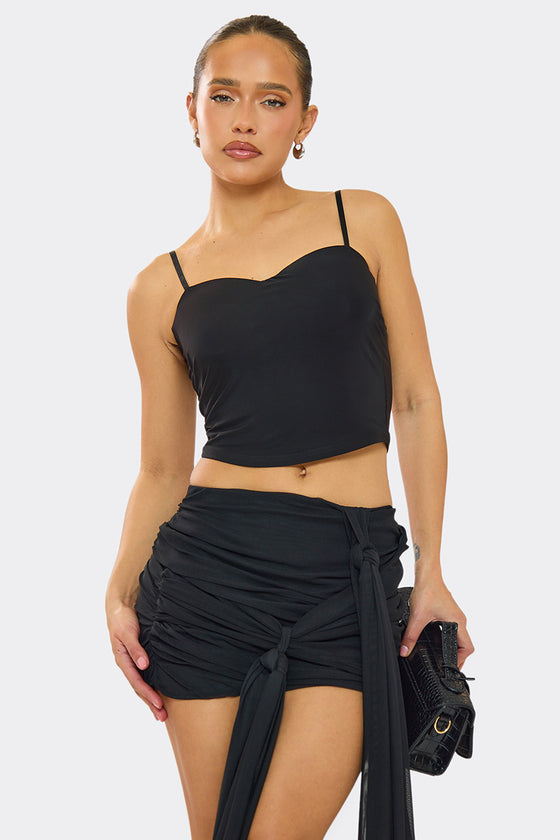 Alanna Black Mesh Drape Detail Mini Skirt