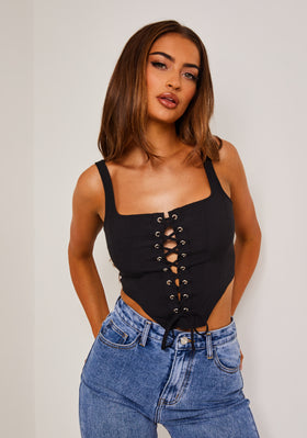 Carlee Black Lace Up Corset Top