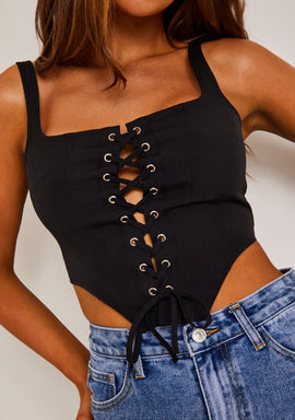 Carlee Black Lace Up Corset Top | Women's Corset Tops