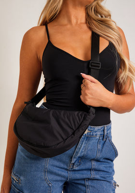 Christina Black Nylon Cross Body Slouch Bag