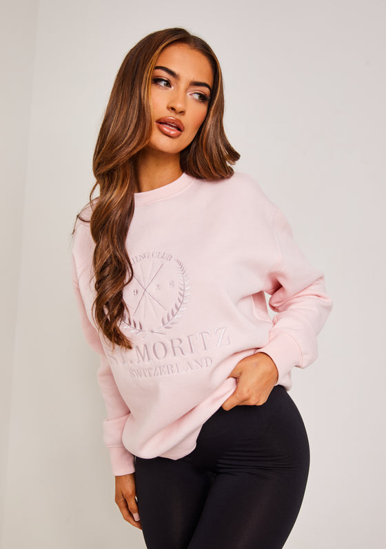 Maisy Baby Pink St Moritz Embroidered Graphic Sweatshirt