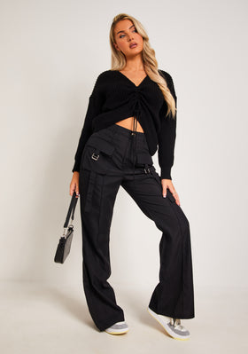 Alicia Black Ruched Front Knitted Jumper