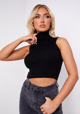 Black high neck vest top cheap