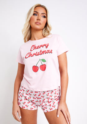 Natasha Pink Christmas PJ Short & Tee Sleep Set