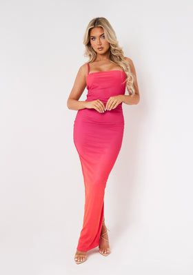 Della Pink Multicolour Ombre Mesh Maxi Dress