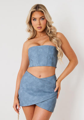 Ashley Dusky Blue Faux Leather Corset Top