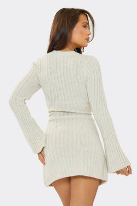 Harper Beige Rib Knit Flare Mini Dress | Women's Cute Knitted