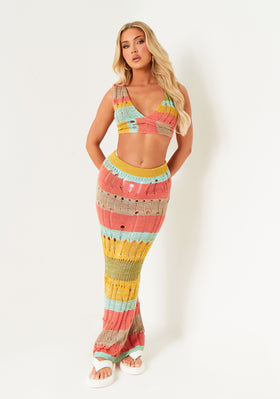 Minnie Multi Colour Stripe Knitted Maxi Skirt