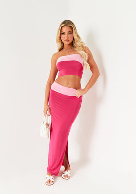 Claire Pink Contrast Fold Over Maxi Skirt