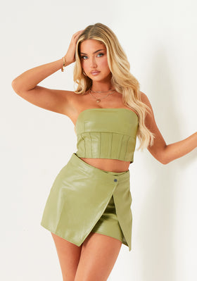Aiyana Green Faux Leather Corset Top