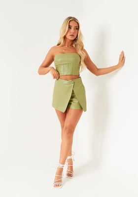 Alora Green Faux Leather Skort