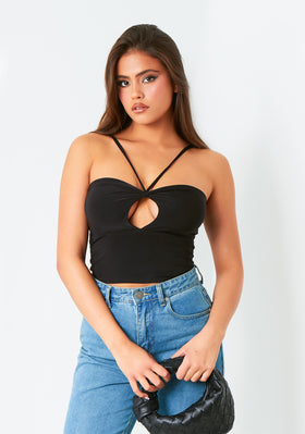 Effie Black Key Hole Cut Out Halter Neck Top