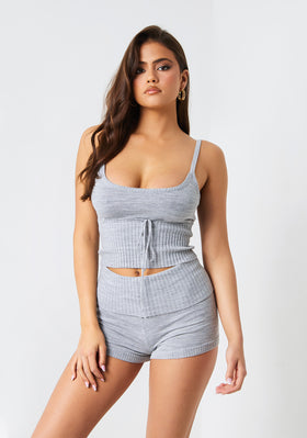 Fallon Grey Knitted Tie Front Cami Top