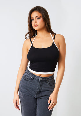 Imogen Black Contrast Strap Crop Top