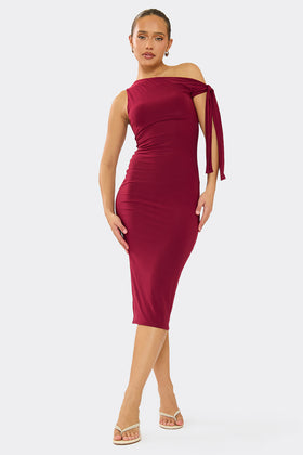 Everlyn Wine Tie Shoulder Super Soft Midi Dress