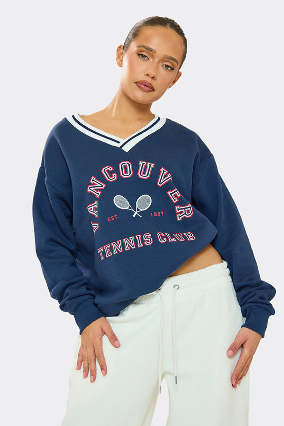 Lyla Navy Vancouver V Neck Sweatshirt