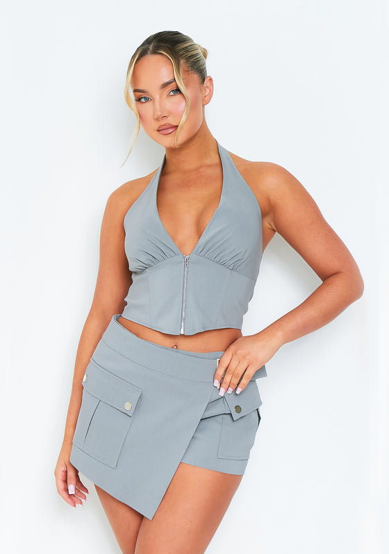 Imogen Grey Zip Corset Utility Halter Top