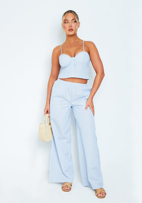 Laura Blue & White Striped Straight Leg Trouser