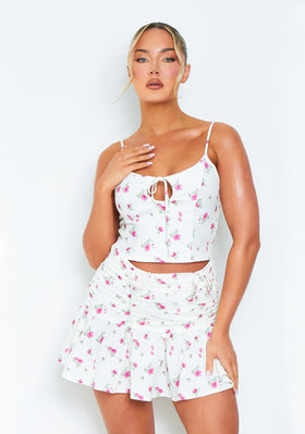 Mia White Floral Round Neck Top