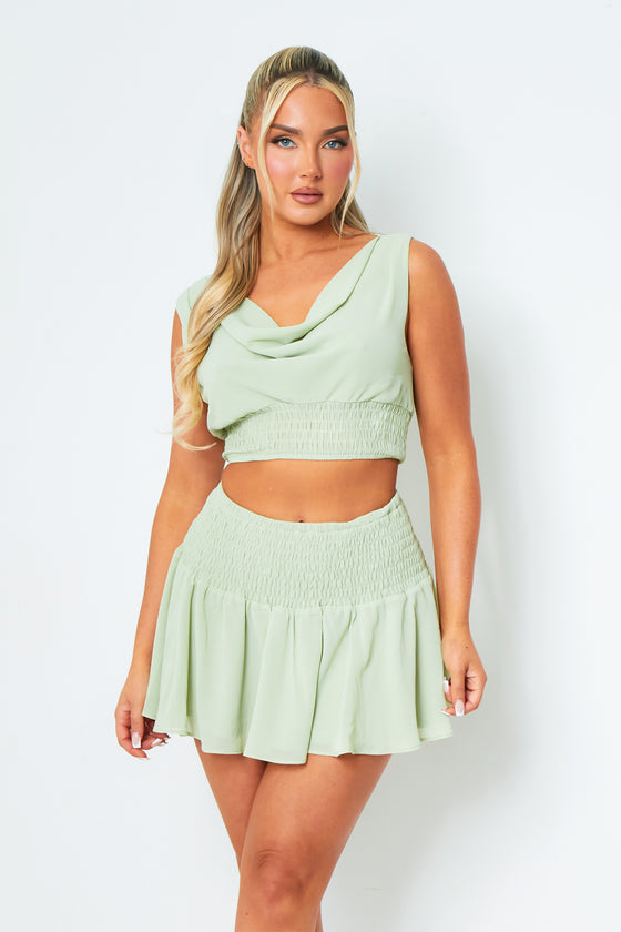 Ciara Pistachio Cinched Waist Sleeveless Top