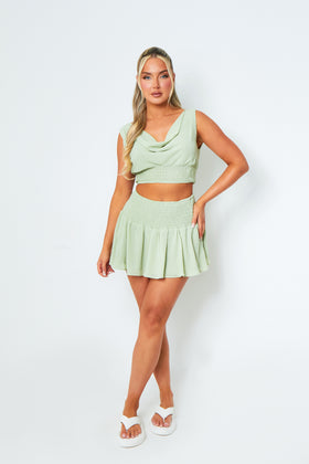 Lola Pistachio Cinched Waist Mini Skirt