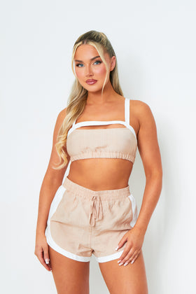 Leah Beige & White Cut Out Crop Top