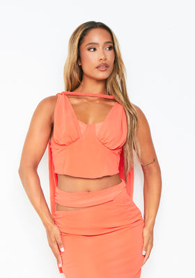 Amanda Orange Chiffon Twist Front Drape Back Top