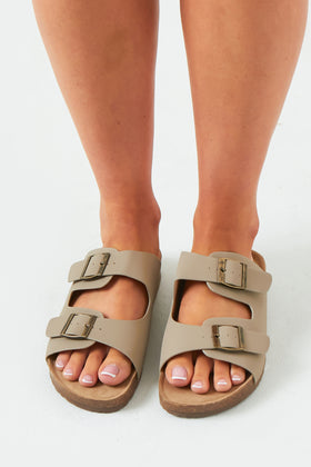 Gemma Beige Double Buckle Sandals