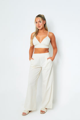 Rachel Cream High Waisted Tailored Wide Leg Trousers