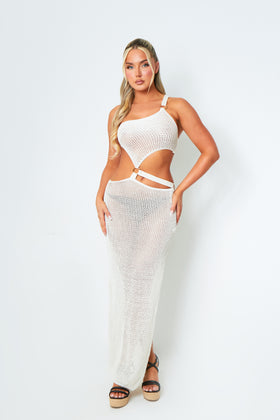Katie Cream One Shoulder Side Cut Out Maxi Dress