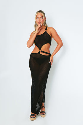Katie Black One Shoulder Side Cut Out Maxi Dress