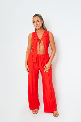 Ella Orange Frill Detail Wide Leg Trousers