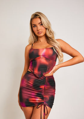 Tarynn Red & Black Printed Corset Top