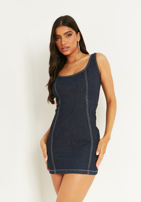 Giana Blue Denim Contrast Seam Mini Dress