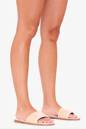 Amaya Logo Detail Flat Slider Sandal In White Woven