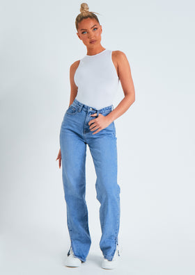 Perrie Denim Straight Leg Split Detail Jeans