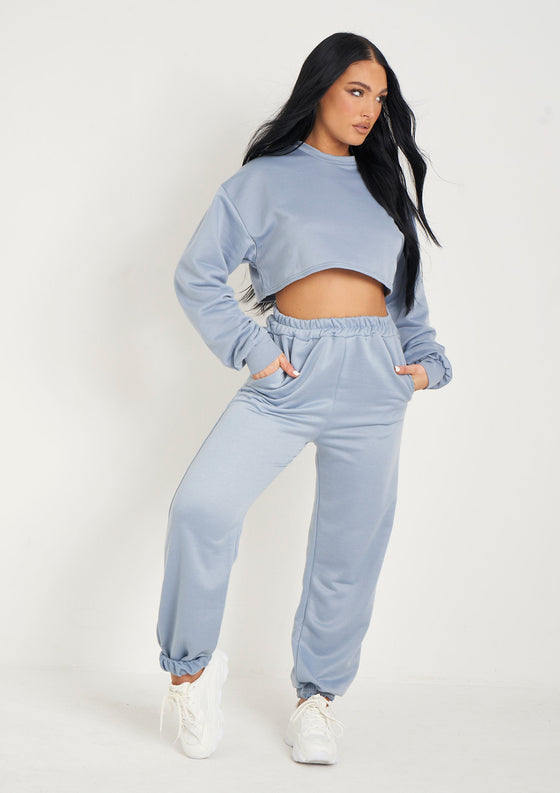 Hilma Pastel Blue Casual Loopback Joggers
