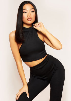 Molli Black Thick Bandage Rib Extreme Racer Crop Top