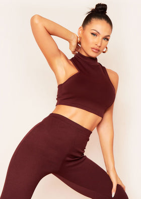 Molli Chocolate Thick Bandage Rib Extreme Racer Crop Top