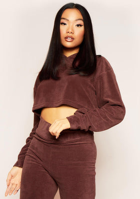 Grace Chocolate Velour Cropped Hoodie