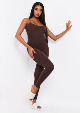 Serena Chocolate Knitted Strappy Jumpsuit