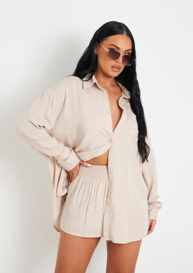 Giana Beige Linen Oversized Shirt