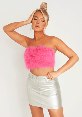Kiely Pink Feather Bandeau Crop Top