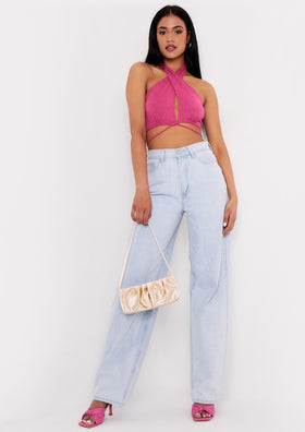 Myla Pink Halterneck Wrap Around Crop Top