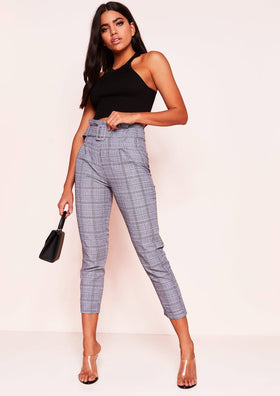 Malia Grey Check Print Belted Trousers