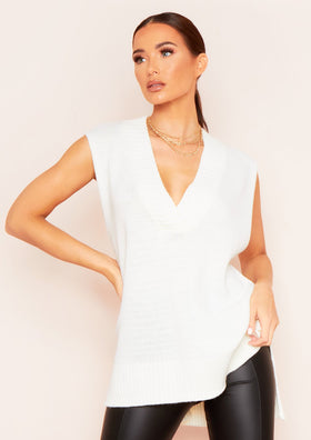 Cassey White Knitted Vest Top