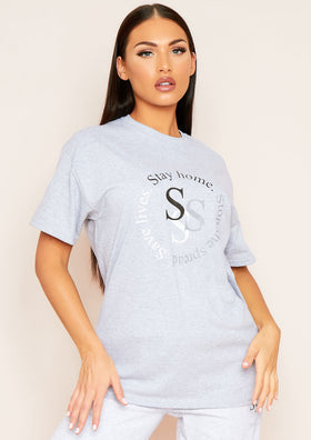 Cayley Grey "Stay Home. Stop The Spread. Save Lives" Slogan Oversized T-Shirt