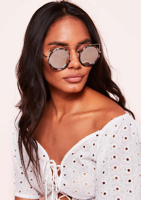 Halle Grey Tortoise Shell Brow Bar Sunglasses