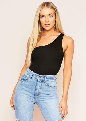 Nina Black One Shoulder Bodysuit