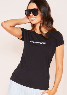 Camille Black Airport Slogan Fitted T-Shirt